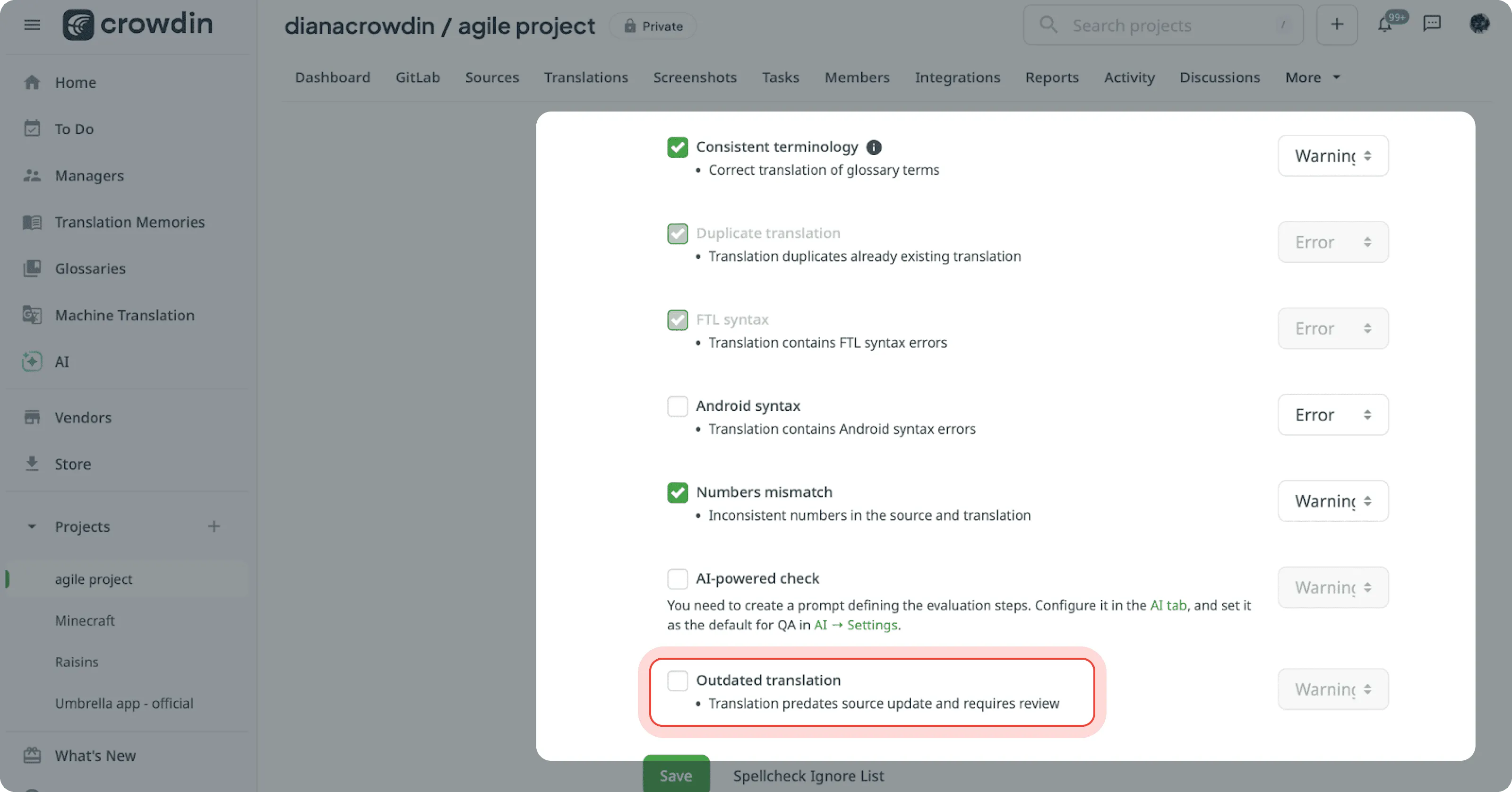 New QA check - Outdated translations
