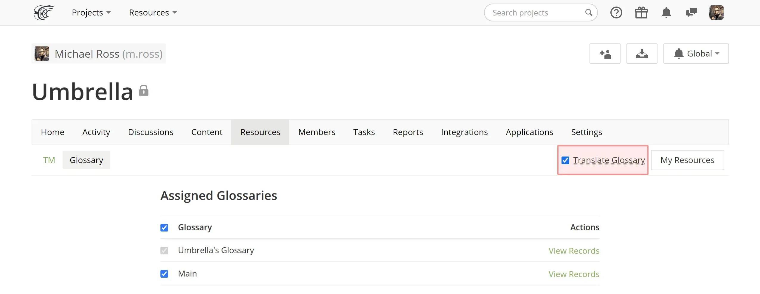 How to translate terms in Glossary